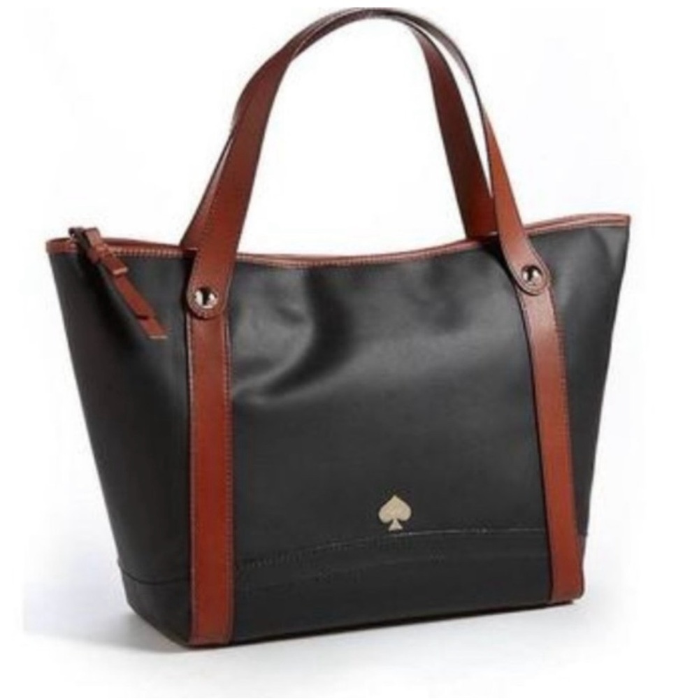 Kate Spade Black and Brown Leather Tote Zip Top